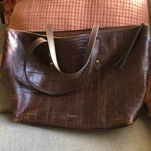 Large fossils purse tote alligator brown